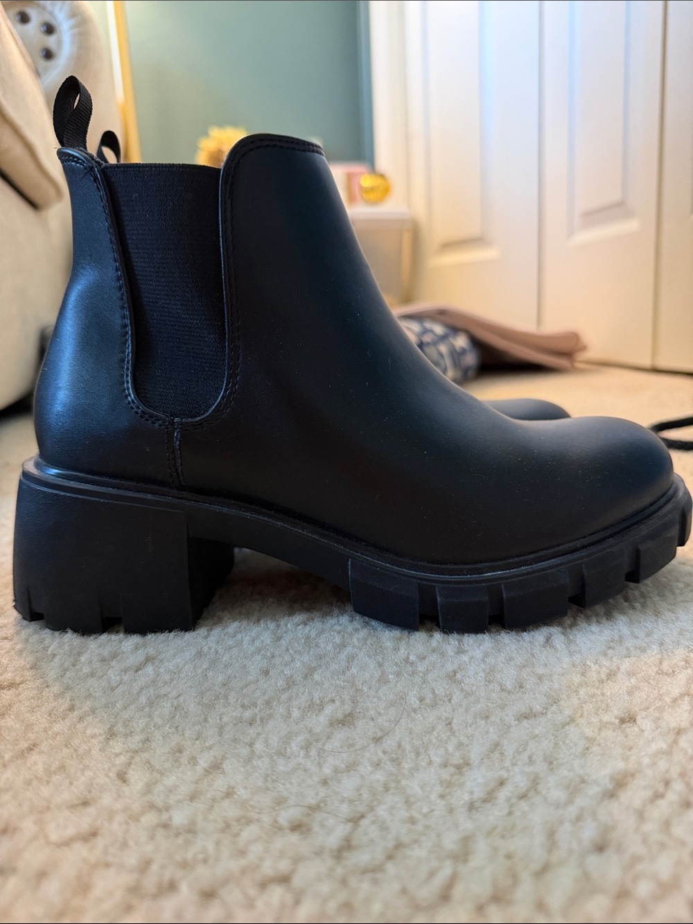 Steve Madden Black Lug-Sole Chelsea Booties